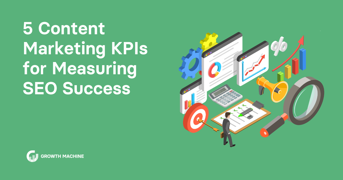 Content marketing kpis: Graphic of business man looking at charts and graphs