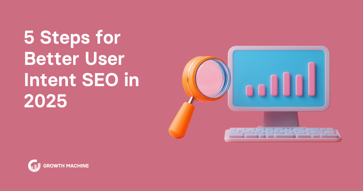 User intent SEO: Graphic of a magnifying glass next to a computer showing a bar chart